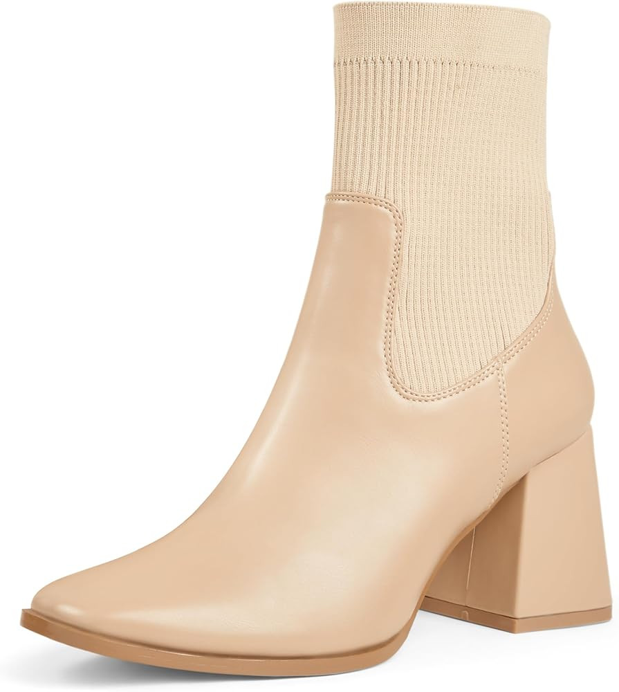 Arromic Women's Ankle Boots Square Toe Elastic Booties Chunky High Heel Stretch Lightweight Comfo... | Amazon (US)