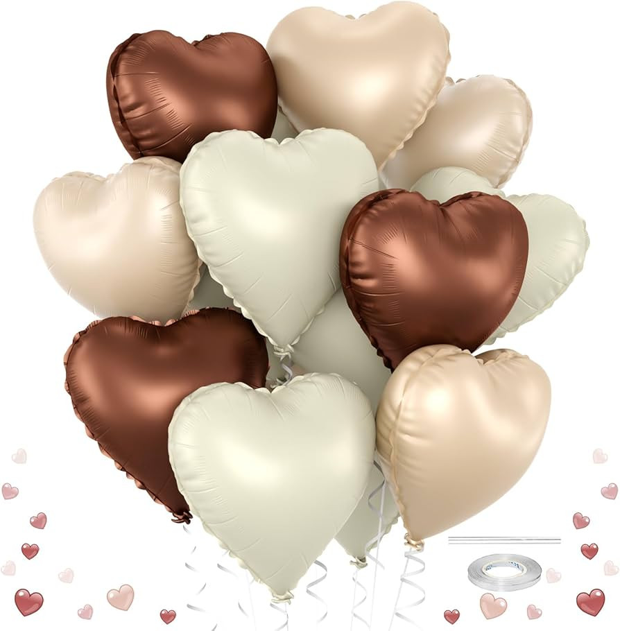 Brown Heart Balloons, 12 Pcs 18 inch Cream Brown Heart Shaped Balloons, Large Heart Helium Balloo... | Amazon (US)