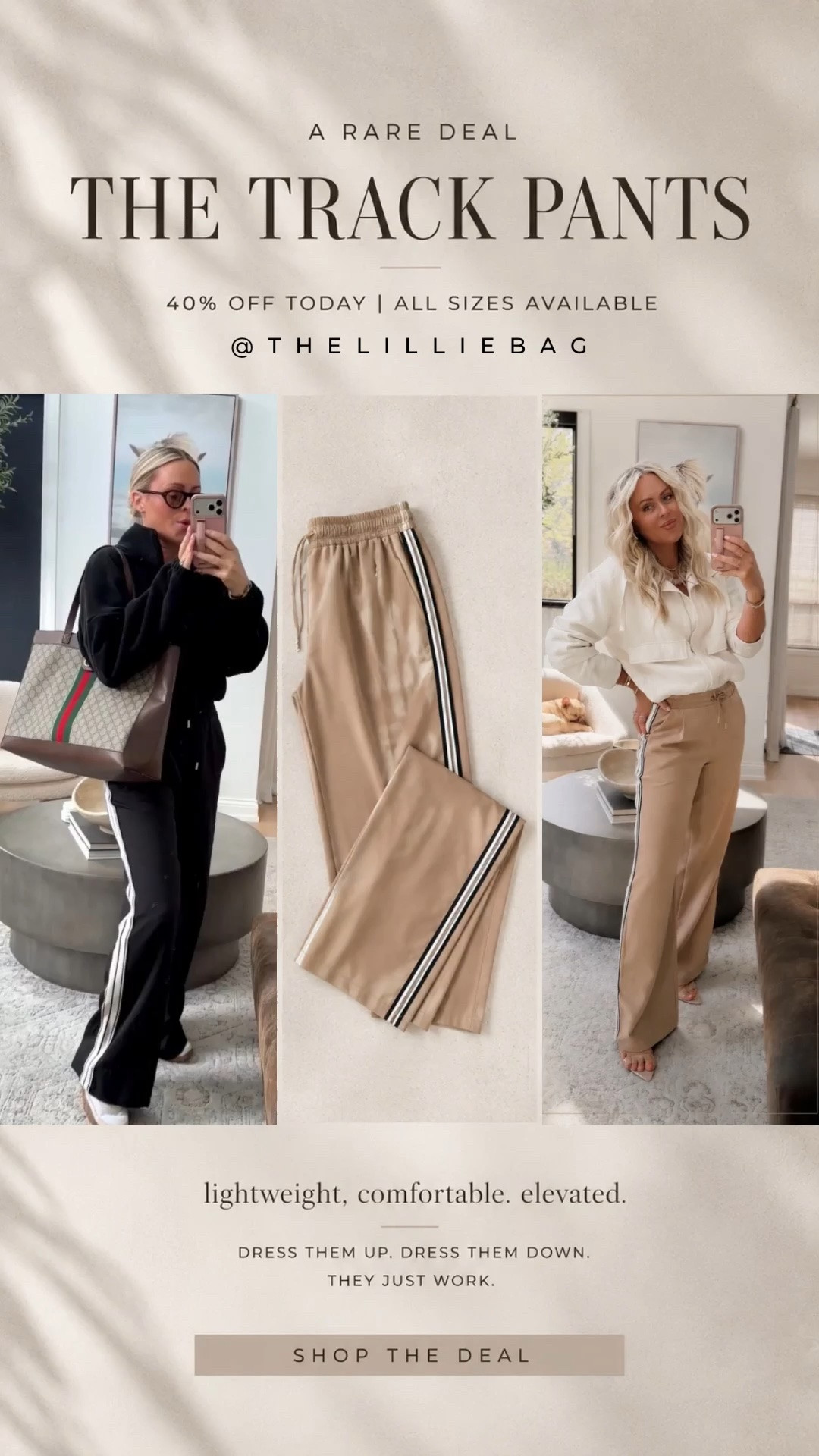 The track pants everyone keeps asking about 🤍✨  

A rare deal 🙌🏼 40% off today and fully stocked in all sizes!! Lightweight, comfortable, and so easy to dress up or down  

One of those pieces that just works for travel, errands, casual days, and everything in between ✨ linked on my LTK!  

track pants, casual outfits, airport outfits, travel outfits, elevated basics, spring outfits 2026, athleisure, everyday style

#LTKootd #LTKSeasonal #LTKSaleAlert