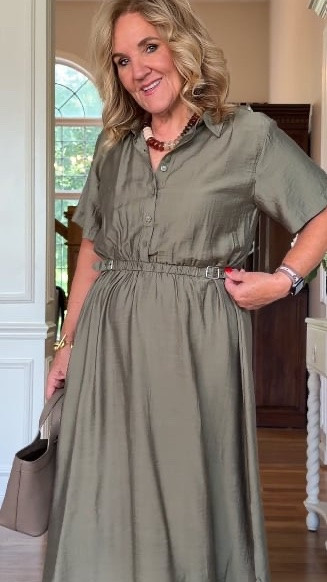 Tap the bell 🔔, heart ❤️ this post, and save for later!

If you're looking for one dress that can do it all, this is it! 💚

I love this olive green midi shirt dress because it's comfortable, flattering, and so easy to style. The adjustable belted waist lets you customize the fit, while the timeless silhouette works for brunch, church, travel, shopping, or everyday wear.
Fit Note: I'm wearing a medium

It's one of those dresses you'll reach for season after season with just a change of shoes and accessories.

#LTKootd #LTKgrwm #LTKOver40