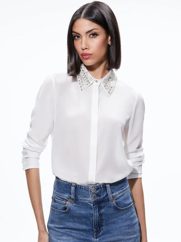 WILLA EMBELLISHED COLLAR TOP | Alice + Olivia