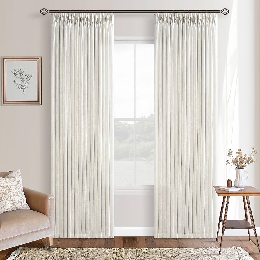 Pleated Linen Curtains 96 Inches Long for Living Room 2 Panels Set Semi Sheer Light Filtering Pin... | Amazon (US)