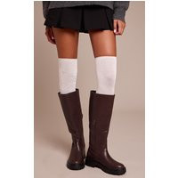 Cream Ribbed Over The Knee Socks, White | PrettyLittleThing UK