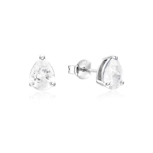 CAITLYNMINIMALIST 18K Gold Plated Sterling Silver Diamond Crystal Classic Dainty Hypoallergenic Simple Lightweight Art Deco Delicate Wedding Elegant Stud Earrings for Women (02-Pear Diamond Studs, Sterling Silver) | Amazon (US)