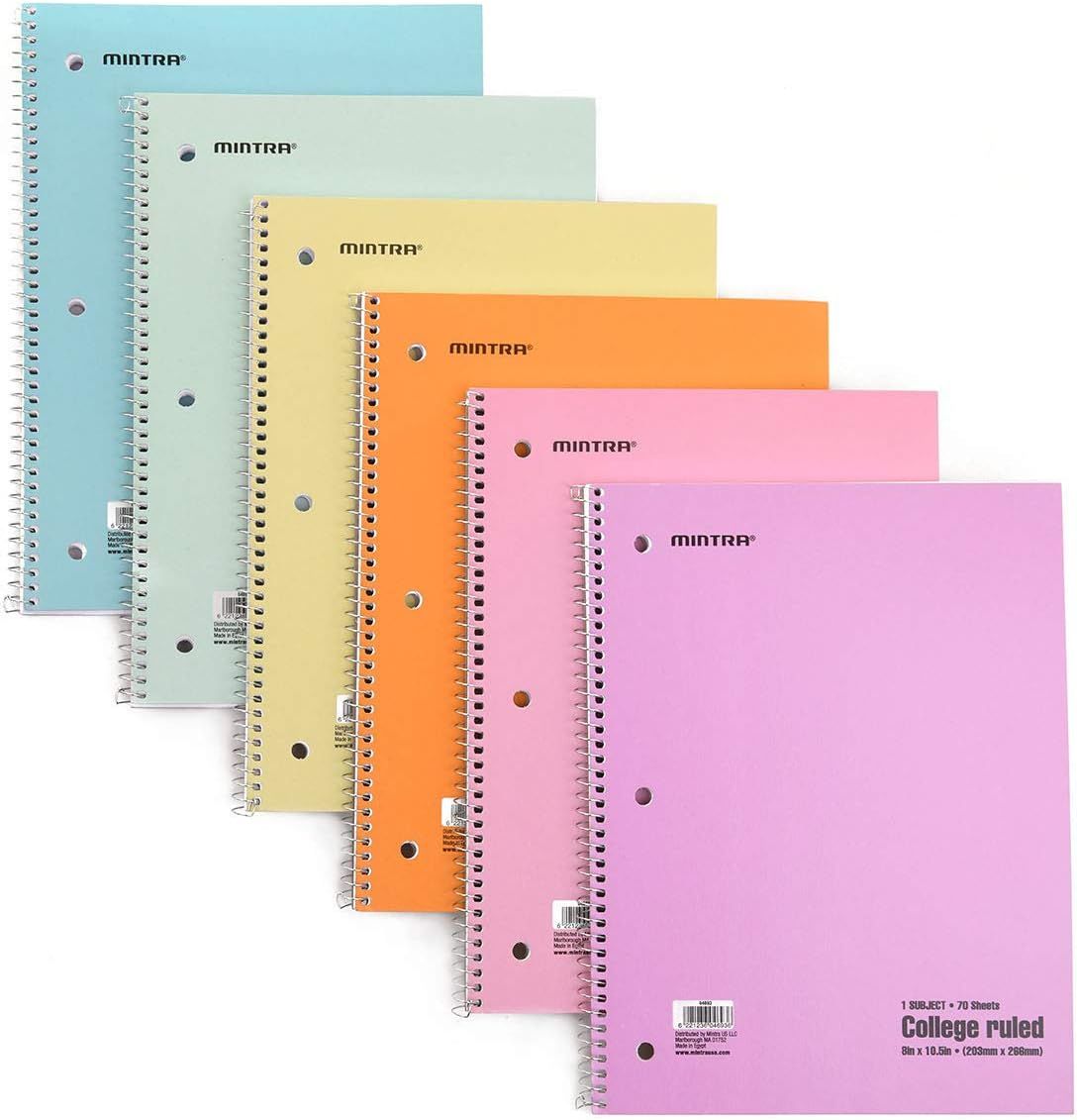 Mintra Office Spiral Notebooks Mintra Office Spiral Notebooks - Pastel, College Ruled, 6 Pack, Fo... | Amazon (US)