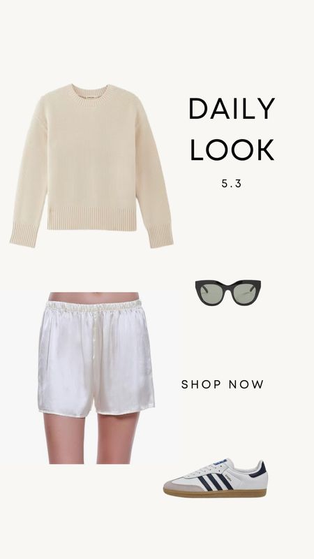 Daily Look 5.3 | Ivory sweater, silk shorts, adidas samba sneakers. 

spring outfit
Summer outfit
Casual style
Mom outfits 
Minimal style 

#LTKfindsunder50 #LTKfindsunder100 #LTKstyletip