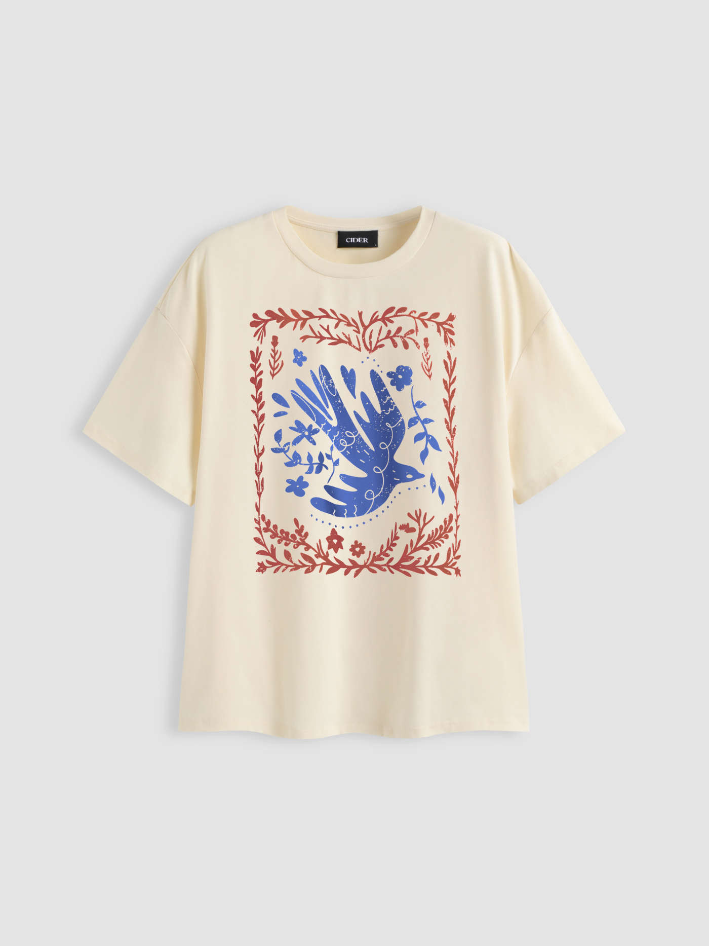 Cotton-blend Round Neckline Floral Oversized Tee | Cider