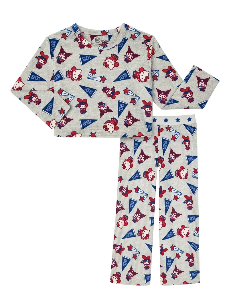 Wonder Nation Hello Kitty Girls Long Sleeve Top and Sleep Pant Pajama Set, 2-Piece, Sizes 4-18 | Walmart (US)