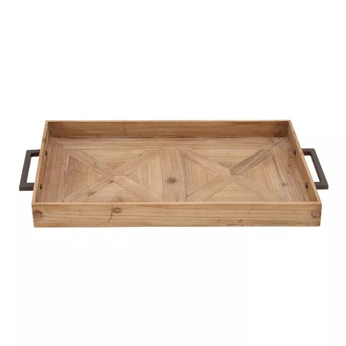 32" Farmhouse Fir Wood Tray with Iron Handles Brown - Olivia & May | Target