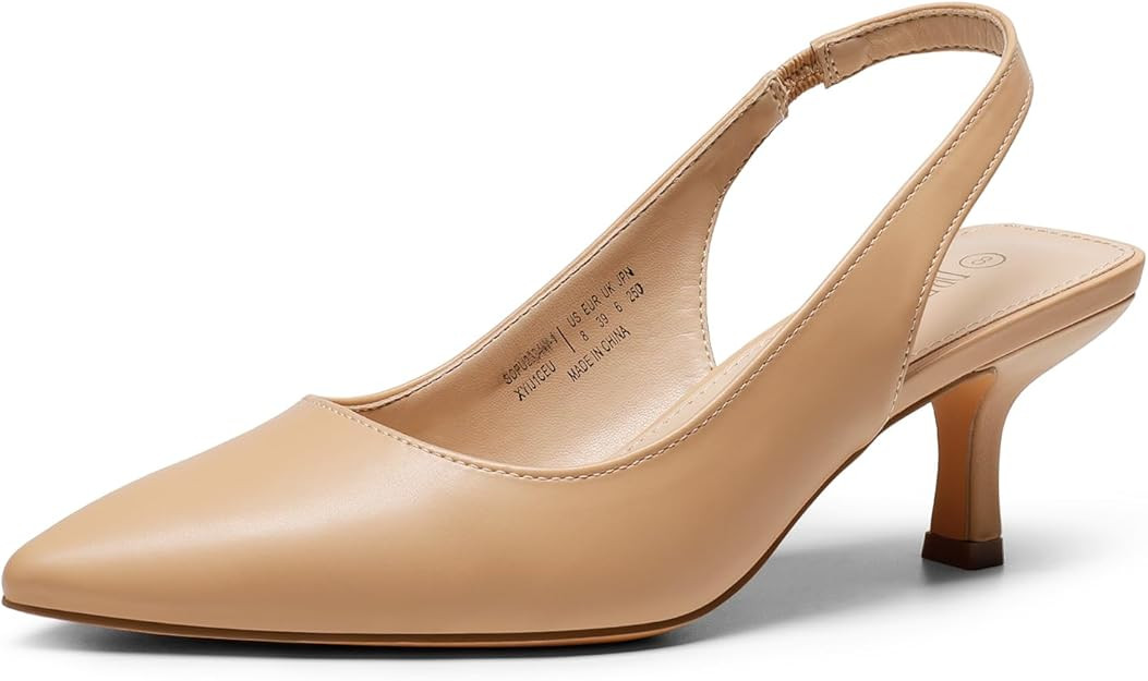 DREAM PAIRS Women’s Closed Toe Kitten Heels Pointed Toe Slingback Low Heels Dress Bridal Weddin... | Amazon (US)