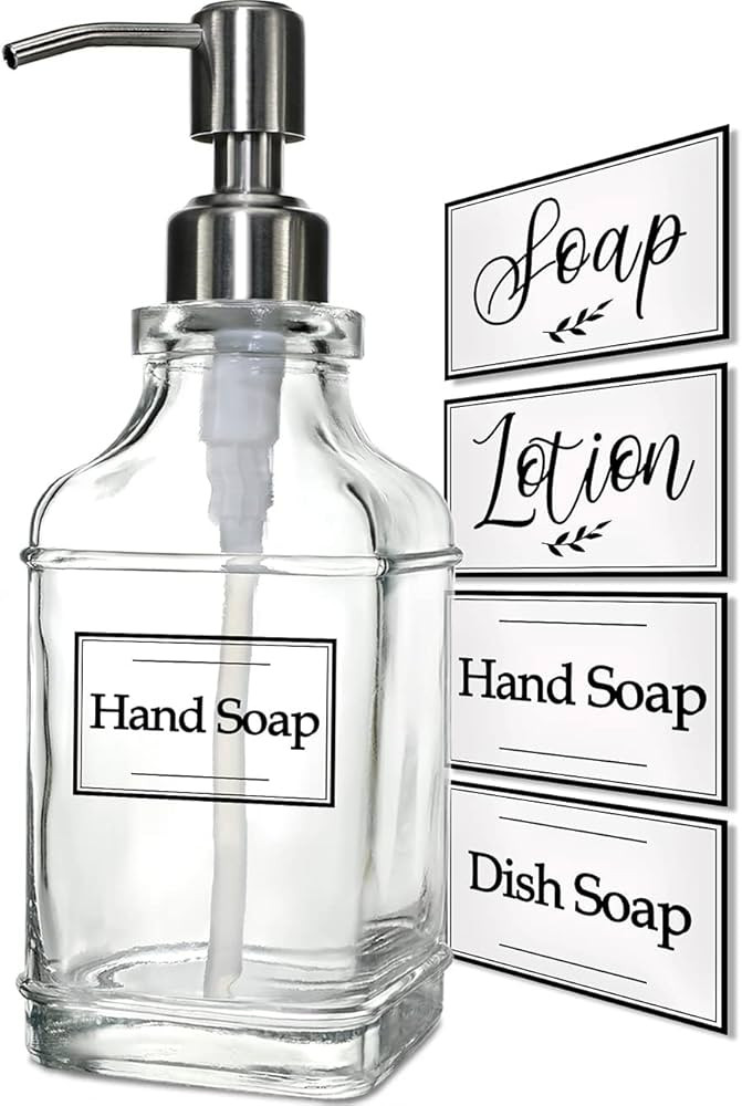JASAI Antique Design Soap Dispenser with Rust Proof 304 Stainless Steel Pump, Refillable Clear Gl... | Amazon (US)