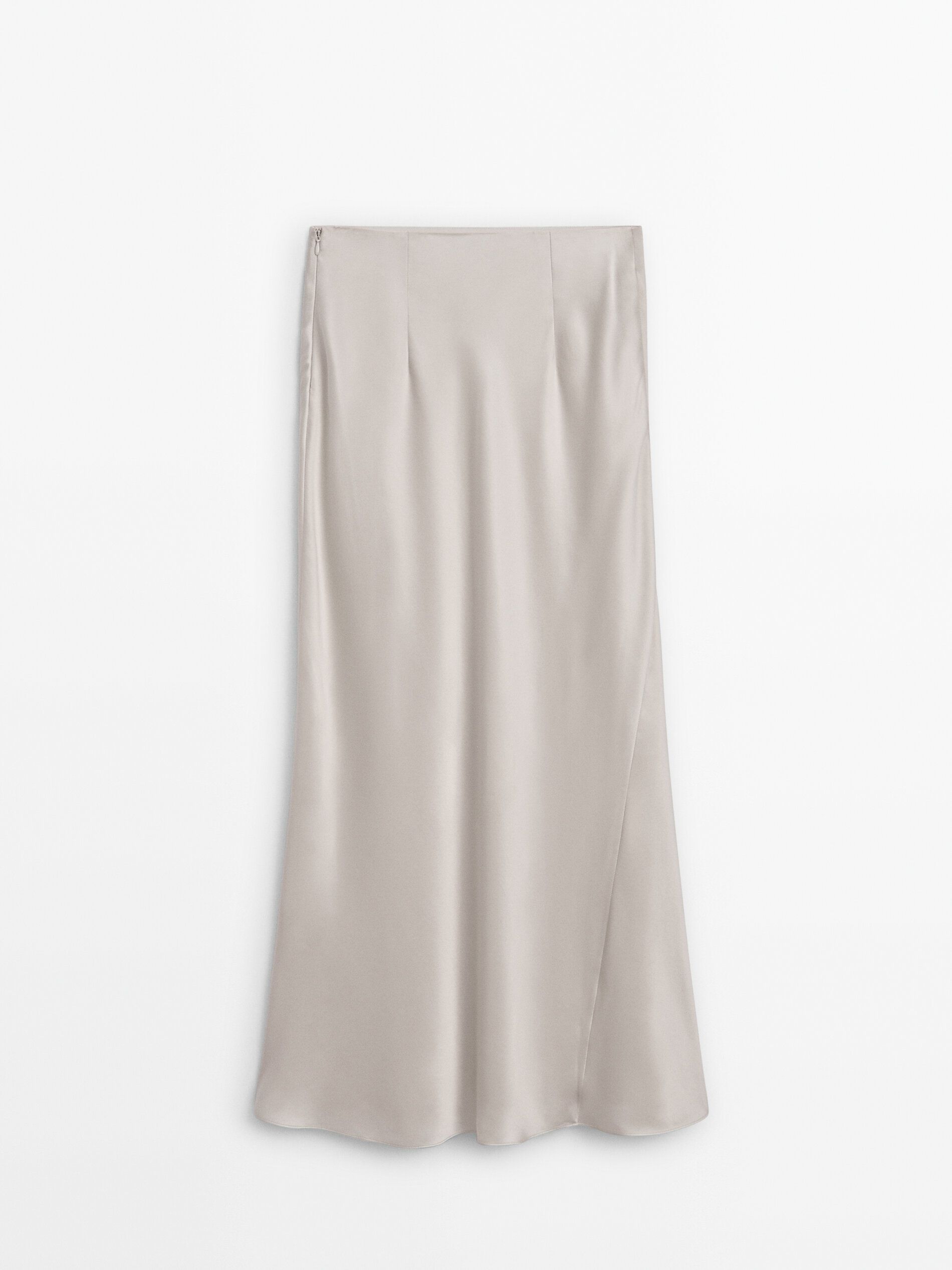 Long satin-finish silk skirt - Studio | Massimo Dutti UK