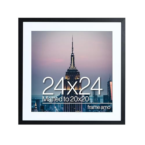 Frame Amo 24x24 Black Picture Frame with 19.5x19.5 White Mat Opening for 20x20 Image, 1 Inch Border, Acrylic Face | Amazon (US)