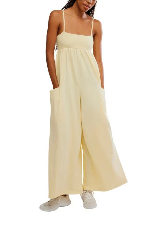 Free People FP Movement Hot Shot Strappy Stretch Cotton Jumpsuit in Sunlit Yellow at Nordstrom, Size X-Small | Nordstrom