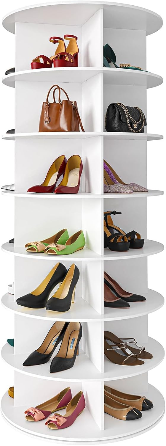 SpaceAid 7 Tier Rotating Shoe Rack Tower, Spinning Shoe Display Lazy Susan, Revolving 360 Shoe Rack Storage Round Carousel, Vertical Handbag Rotate Shoes Closet Organization (7-Tier White) | Amazon (US)