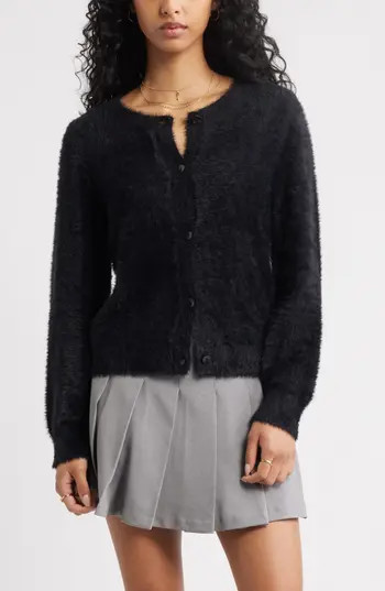 BP. Fuzzy Scoop Neck Cardigan in Black at Nordstrom Rack, Size Large | Nordstrom Rack