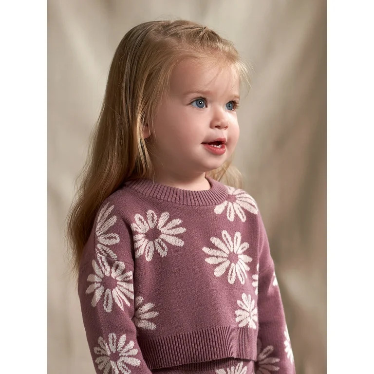 Modern Moments by Gerber Baby & Toddler Girl Jacquard Sweater & Wide-Leg Pant, 2-Piece Outfit Set... | Walmart (US)