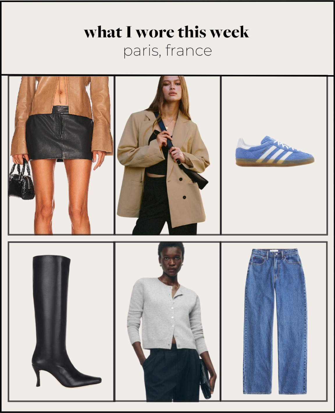 what I wore in Paris this week — blue sambas, faux leather skirt, Abercrombie jeans, black boots 

#LTKxAFeurope #LTKstyletip #LTKshoecrush