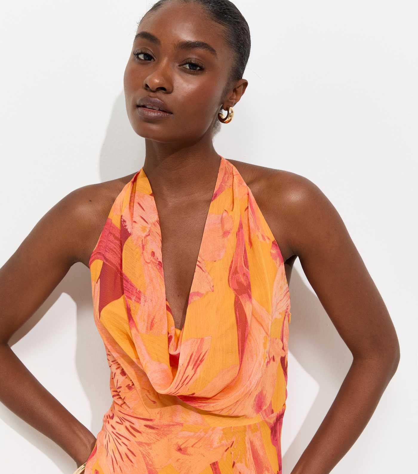 Bright Orange Floral Halter Maxi Dress | New Look | New Look (UK)