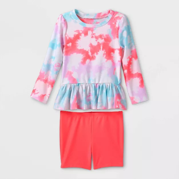 Toddler Girls' Tie-Dye Long Sleeve Rash Guard Set - Cat & Jack™ Pink | Target