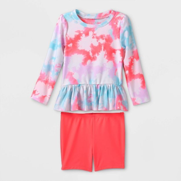 Toddler Girls' Tie-Dye Long Sleeve Rash Guard Set - Cat & Jack™ Pink | Target