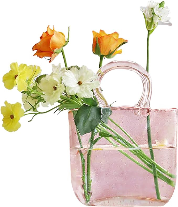 MAIPSIG Glass Purse Vase.Light Blue Glass Vases with Air Bubbles, High-Class Bag Glass Vases for ... | Amazon (US)