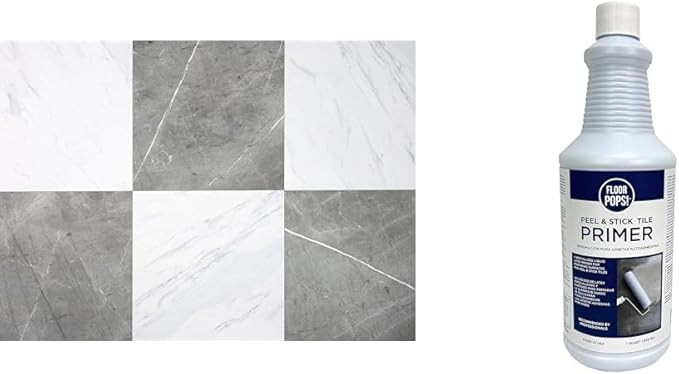 Chris Loves Julia 12-in Grey & White Marble Bonneville Peel & Stick Floor Tiles with Tile Primer | Amazon (US)
