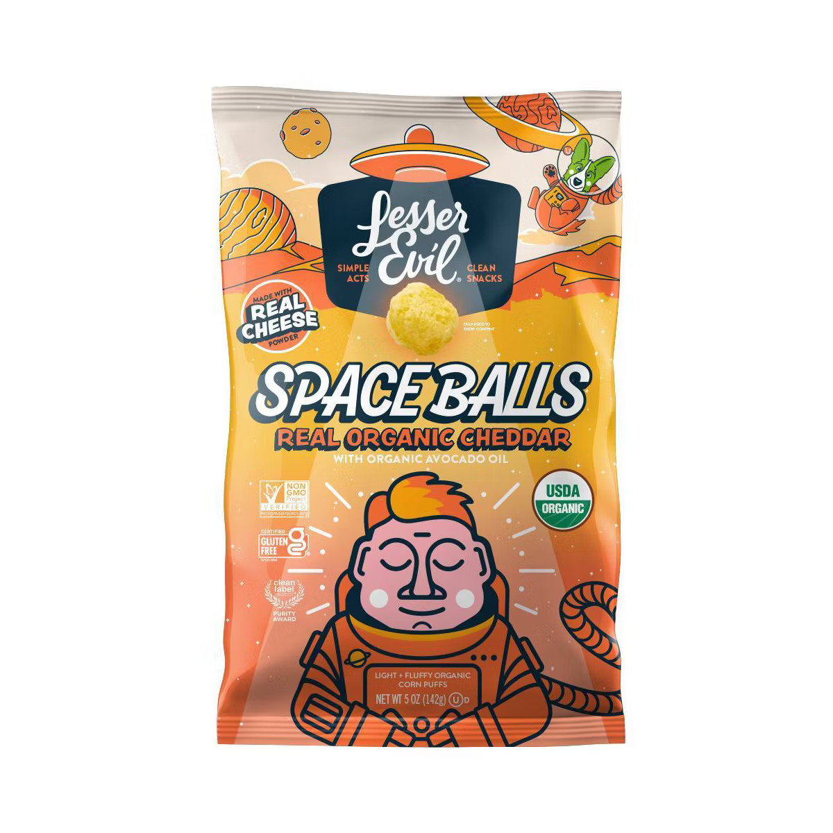 LesserEvil Real Organic Cheddar Spaceballs - 5oz | Target