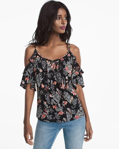 Women's Paisley Floral Printed Cold-Shoulder Top by White House Black Market | White House Black Market