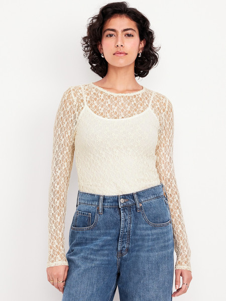 Long-Sleeve Lace Crew-Neck Top | Old Navy (US)