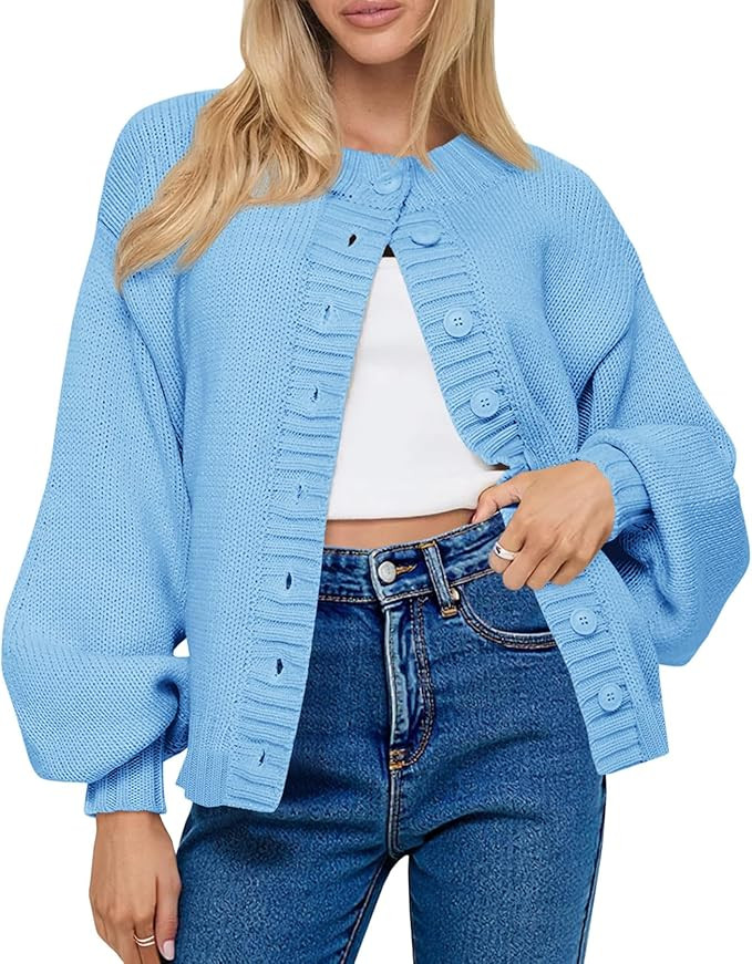 Saodimallsu Womens Long Sleeve Button Down Cardigan Sweaters Crew Neck Open Front Knit Casual Loo... | Amazon (US)