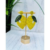 Lemon Beaded Statement Earrings, Citrus, Summer, Handmade Earrings, Fruit, Yellow | Etsy (US)