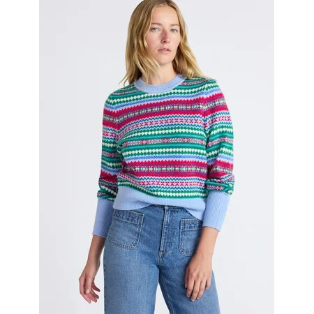 Free Assembly Women's and Women’s Plus Fair Isle Pullover Sweater with Tall Cuffs, Midweight, Sizes XS-4X | Walmart (US)