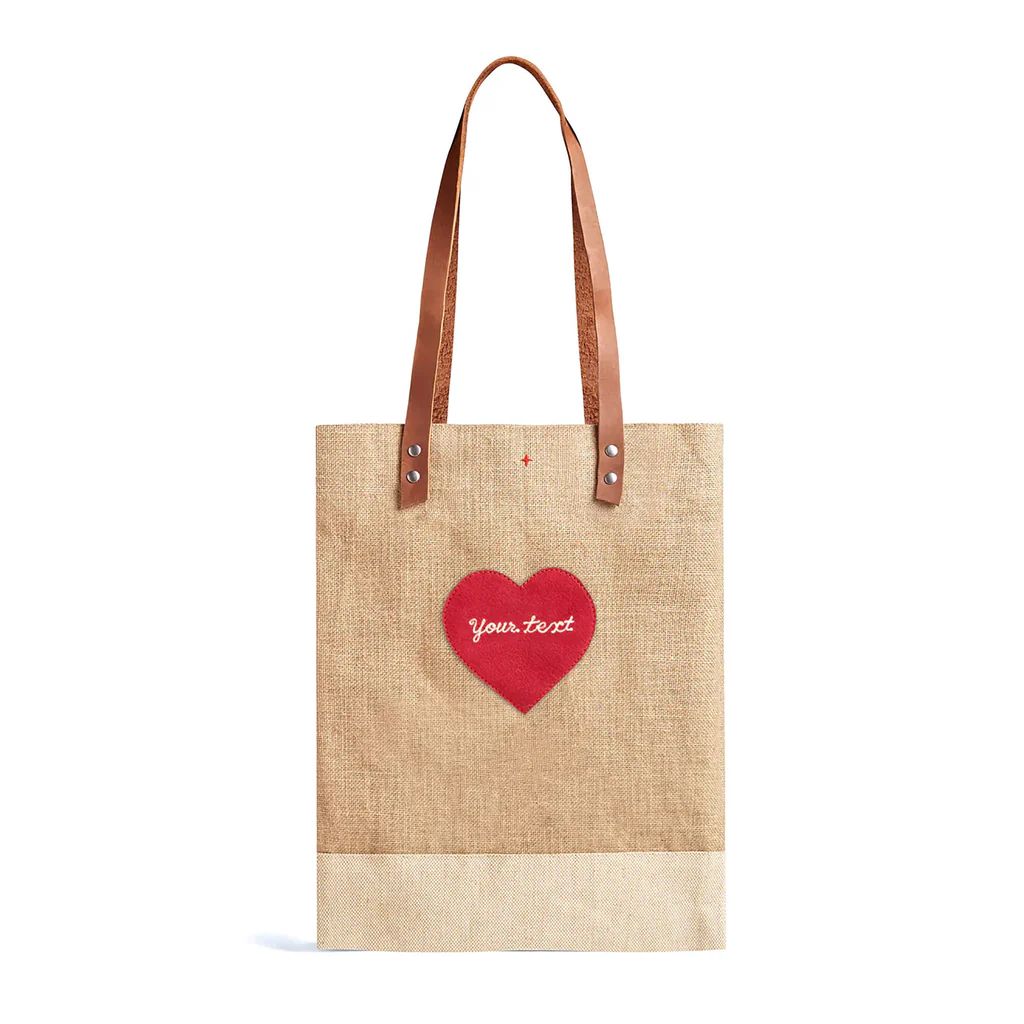 Wine Tote in Natural with Embroidered Heart Only available once per year | Apolis