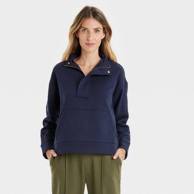 Women&#39;s Quarter Zip Sweatshirt - A New Day&#8482; Navy Blue L | Target