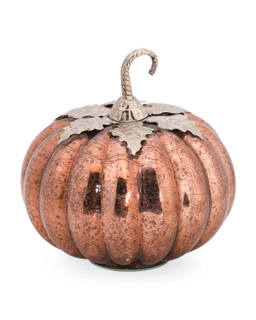 9.5in Crackle Glass Pumpkin Decor | TJ Maxx