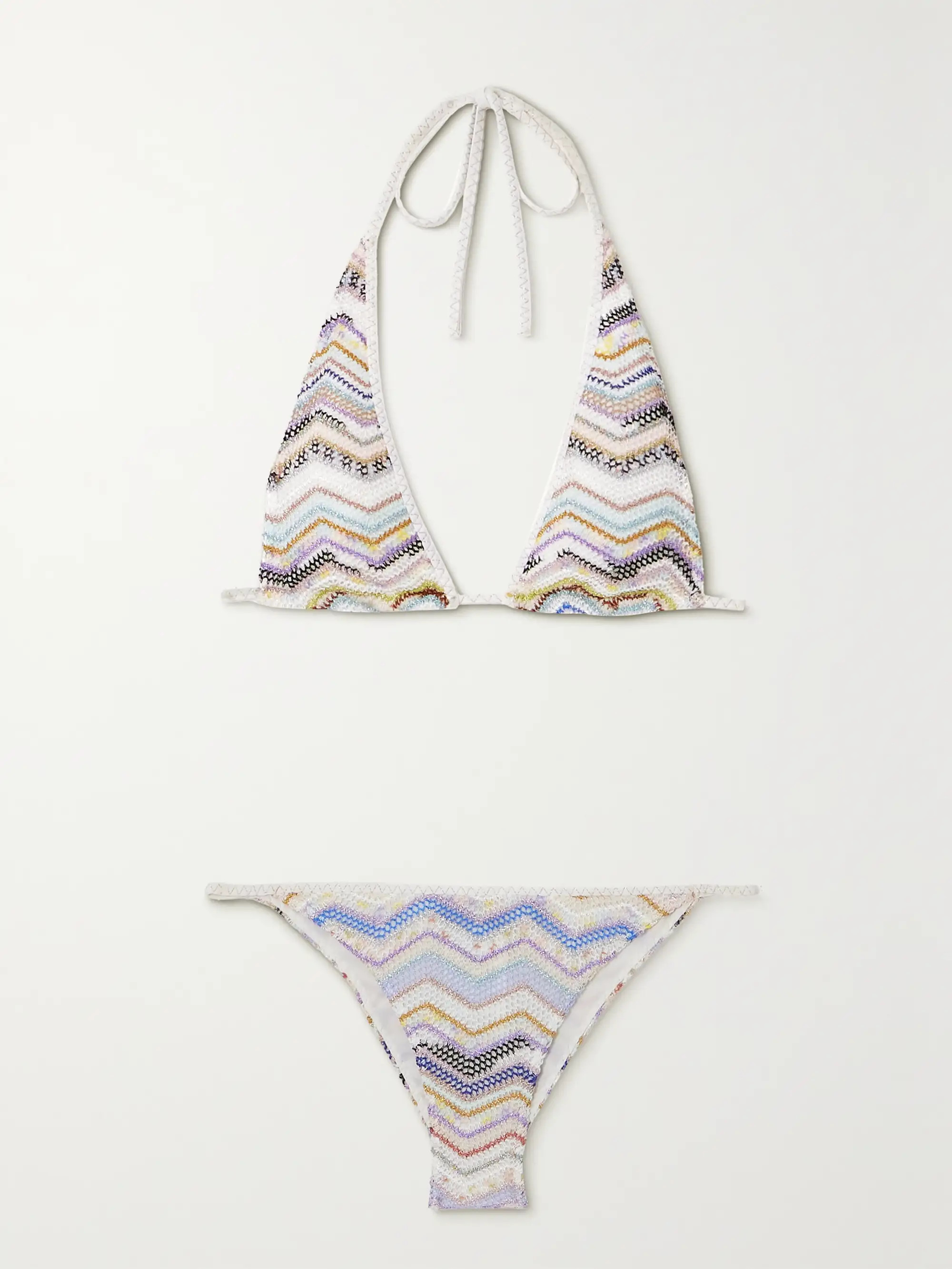 Mare striped metallic crochet-knit halterneck triangle bikini | NET-A-PORTER APAC