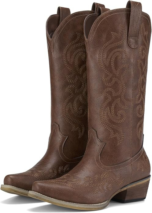 HISEA Rollda Cowboy Boots for Women Western Cowgirl Boots with Chunky Heel Ladies Snip Toe Mid-Ca... | Amazon (US)