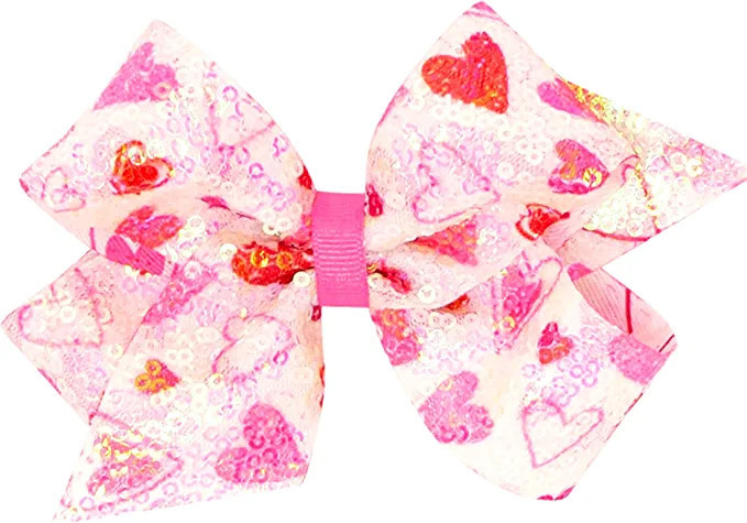Amazon.com : Wee Ones Girls' Valentine's Day Sequin Heart Print Hair Bow, Medium, Heart : Beauty ... | Amazon (US)