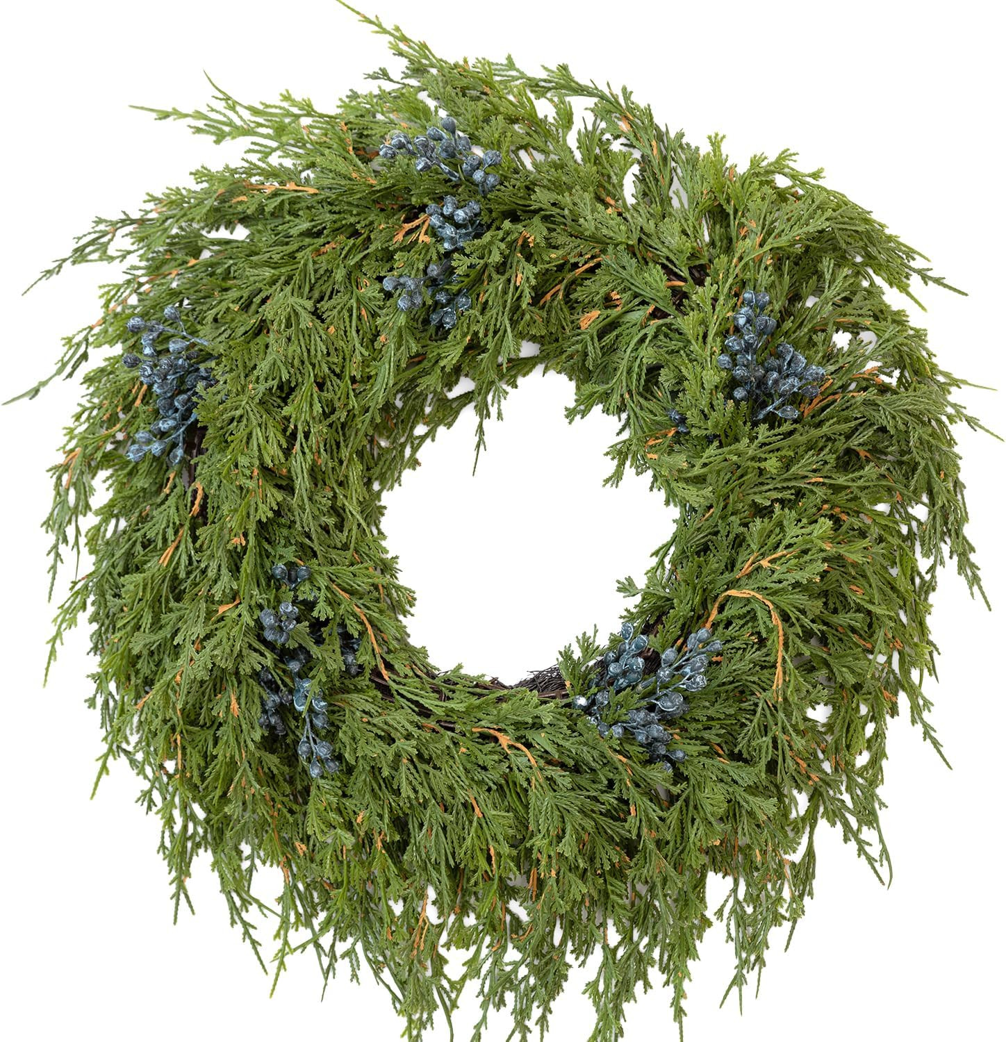 16" Spring Wreaths for Front Door, Artificial Greenery Wreath with Blueberry, Green Norfolk Pine and Cedar for Wall, Porch, or Indoor Outdoor Decor, Real Touch Cedar Foliage | Amazon (US)