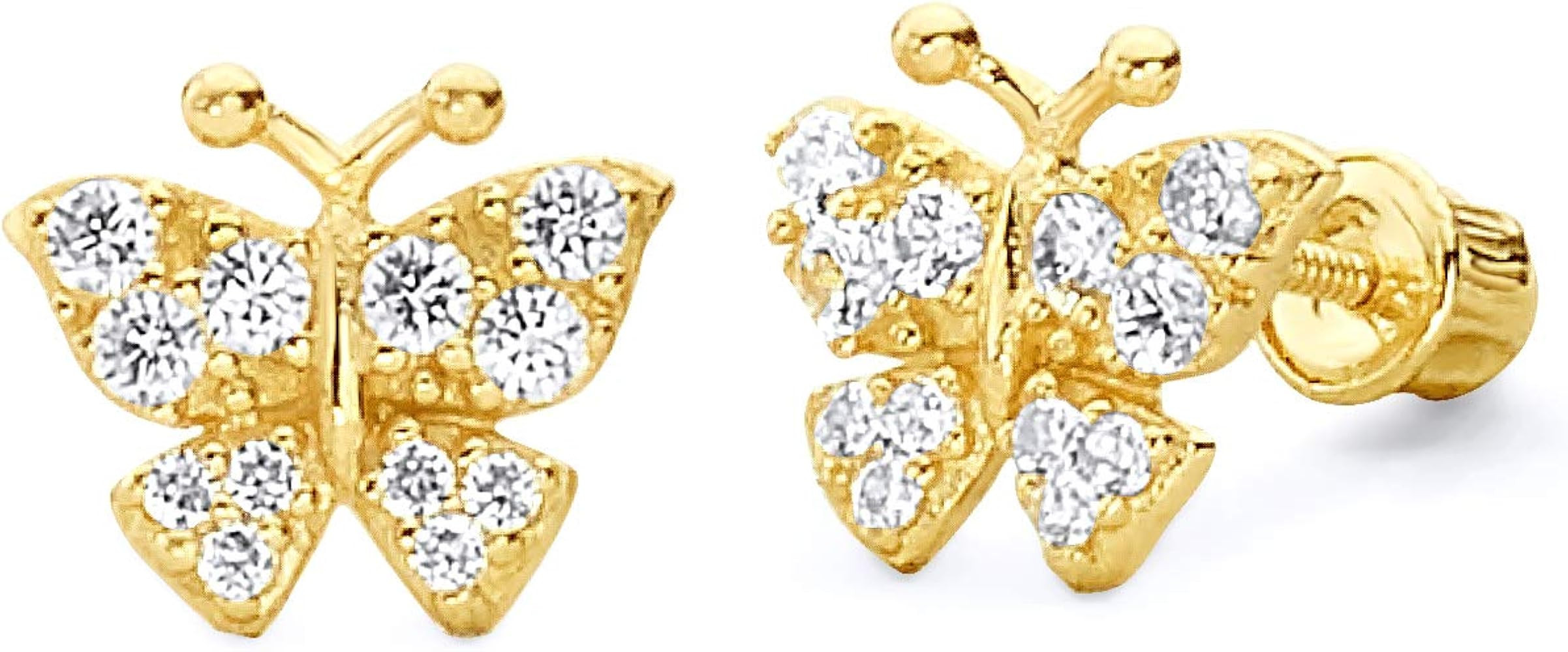 14k Yellow Gold Butterfly Stud Earrings with Screw Back | Amazon (US)