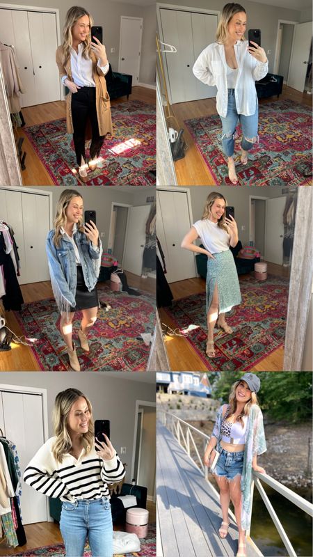 Last weeks most loved 1. Oversized linen shirt and work pants 2. Mom jeans, these are 40% off right now. 3. Oversized denim jacket with fringe! Would be perfect for a Taylor swift concert 4. Amazon midi skirt and the perfect white shirt, it’s only $10 5. Amazon sweater 6. Amazon high waisted bikini / spring outfits / Easter outfit 

#LTKswim #LTKsalealert #LTKworkwear