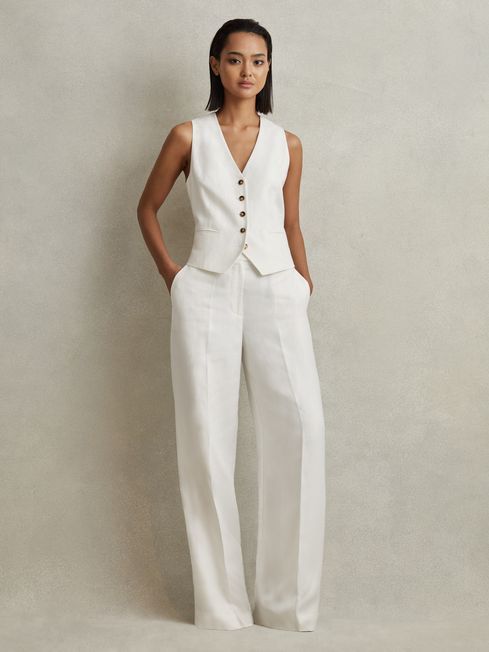 Reiss White Lori Viscose-Linen Wide Leg Suit Trousers | Reiss UK