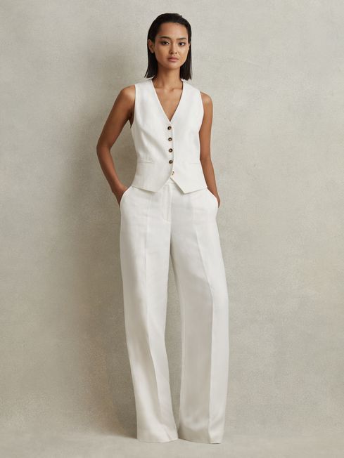 Viscose-Linen Wide Leg Suit Trousers | Reiss UK