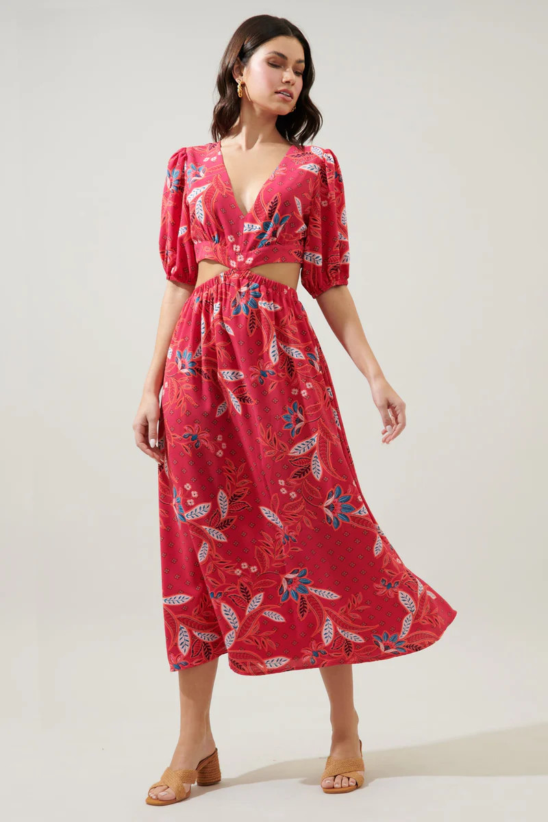 Sable Paisley Terranea Cut Out Midi Dress | Sugarlips
