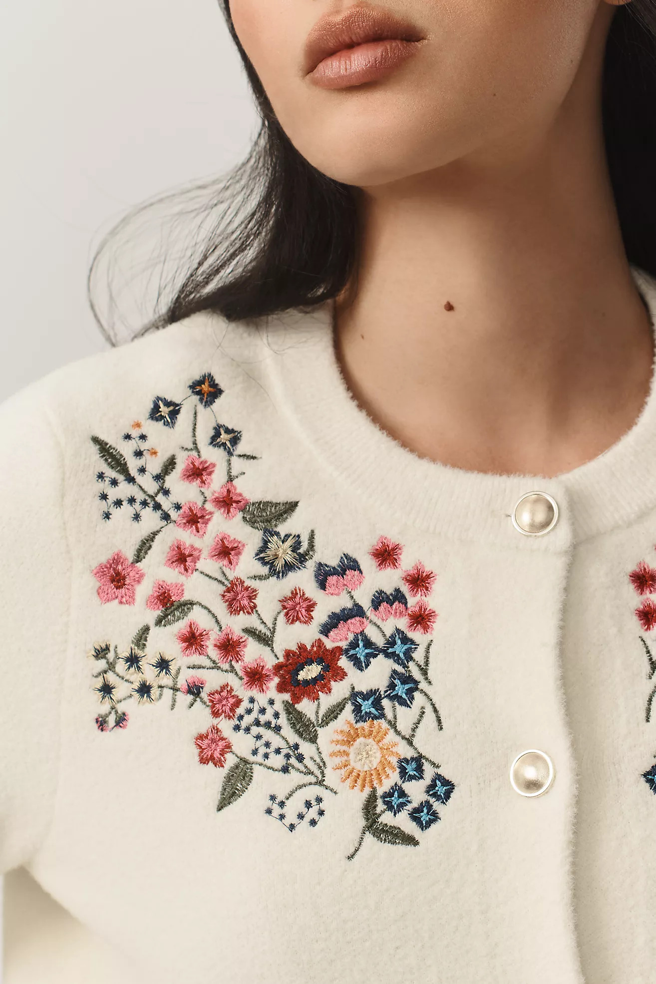 NVLT Button-Front Embroidered Knit Lady Jacket | Anthropologie (US)