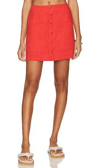 Francoise Linen Button Mini Skirt in Blood Orange | Revolve Clothing (Global)