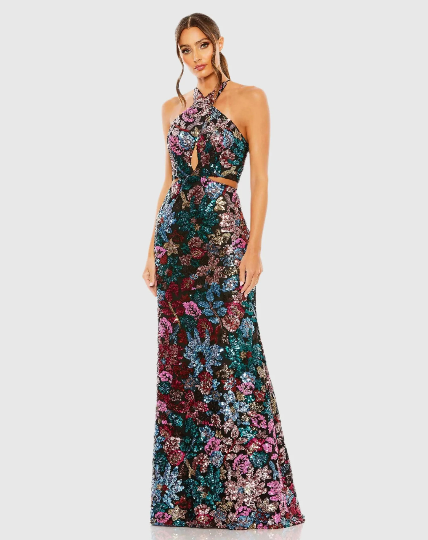 Sequin Embellished Cross Neck Gown - Mac Duggal | Mac Duggal