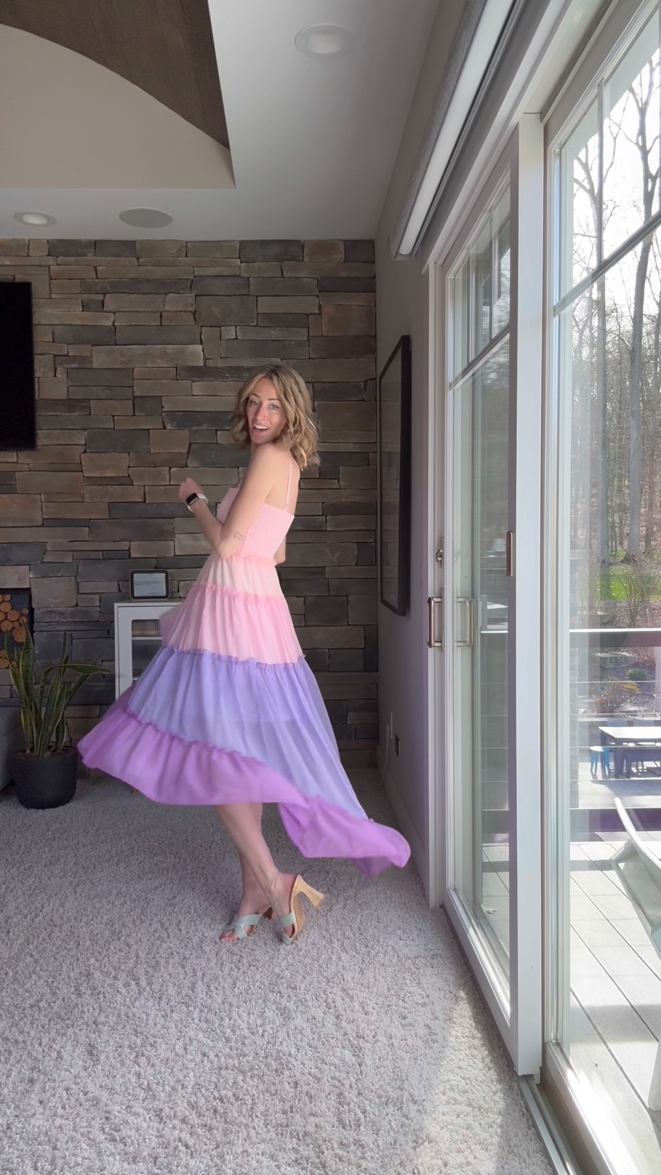 The cutest high low tiered ruffle color, black dress, pink dress purple dress perfect for Mother’s Day and baby shower, wedding shower and brunch 
love this pastel dress from Amazon