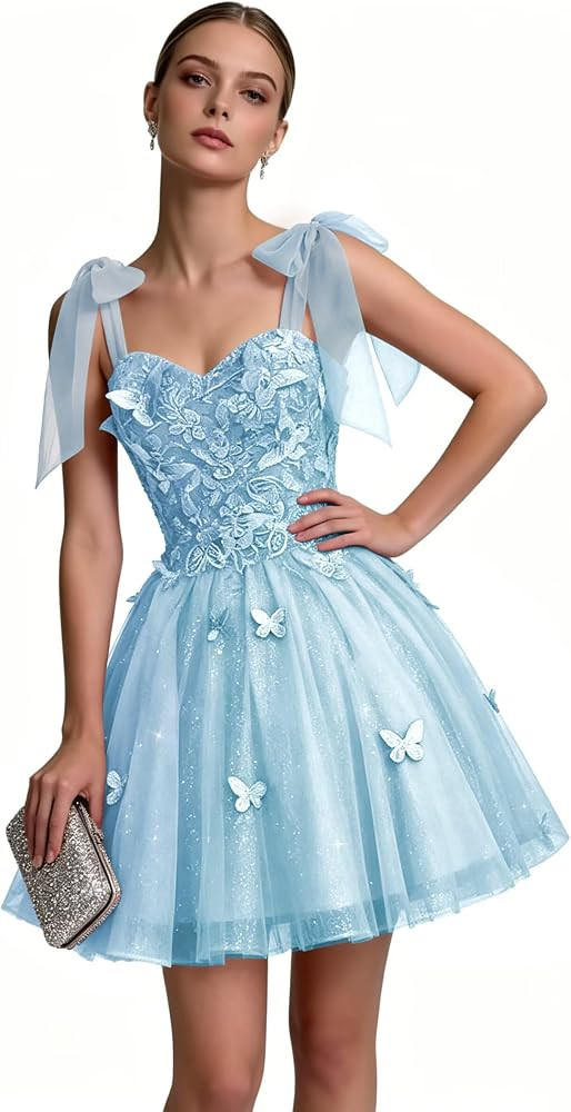 Fashionbride Sparkly Tulle Homecoming Dresses Short 3D Butterfly DAMA Dress for Quinceanera Bow S... | Amazon (US)